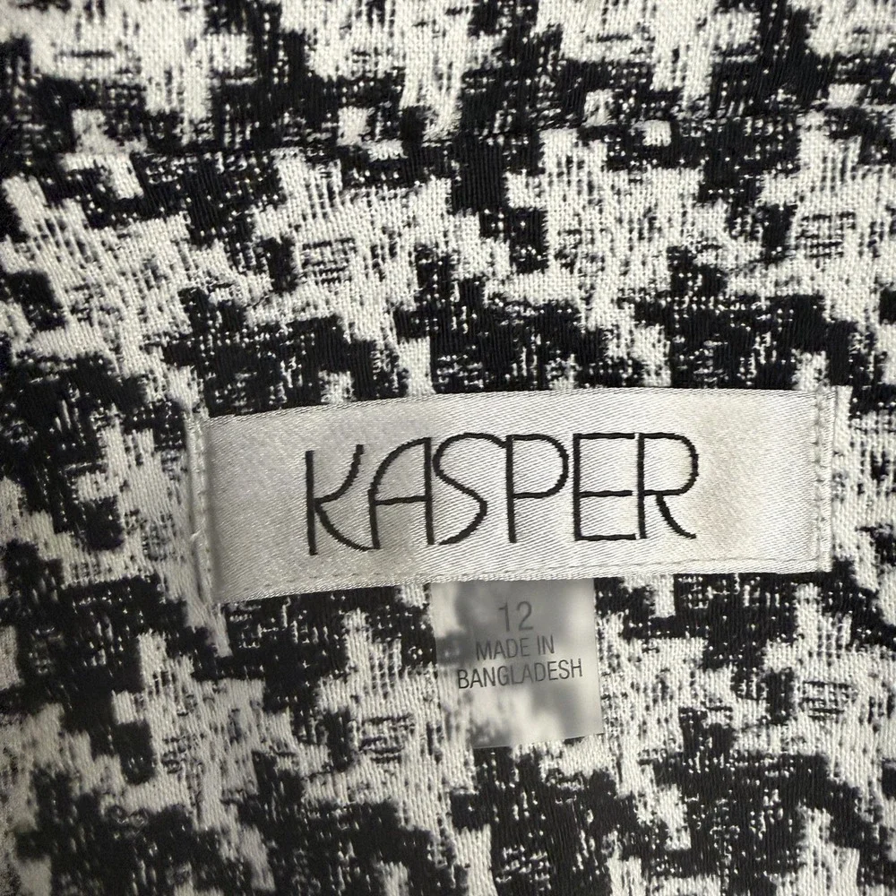 Kasper Houndstooth Blazer Jacket Black White‎ Lined Long Sleeve Women's Size 12